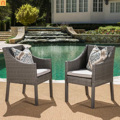Outdoor Dining Chair Set PE Rattan Gray 2-Pack