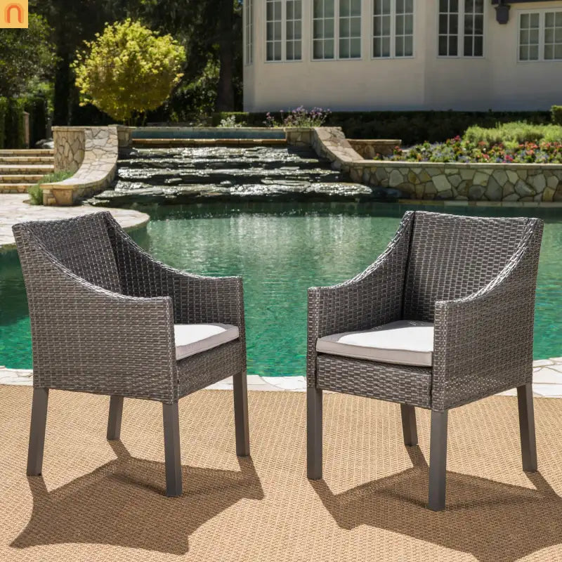 Outdoor Dining Chair Set PE Rattan Gray 2-Pack
