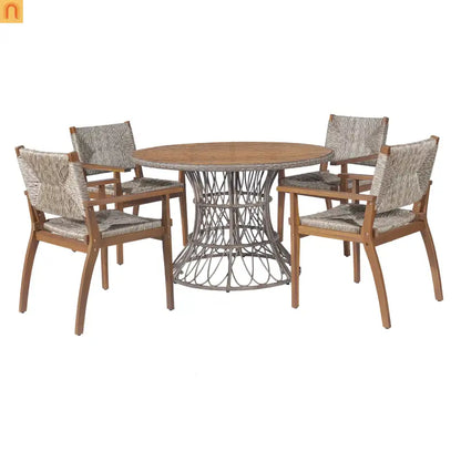 Outdoor Dining Chair Acacia Wood Wicker Seat Brown Set of 2 250 LB