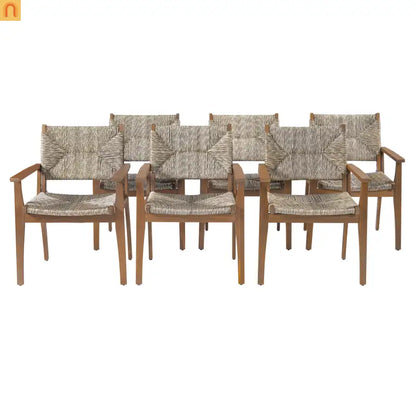 Outdoor Dining Chair Acacia Wood Wicker Seat Brown Set of 2 250 LB