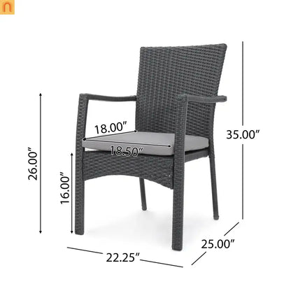Outdoor Dining Chair Wicker Gray Removable Water-Resistant Cushion