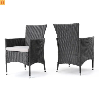 Outdoor Dining Chair Set Wicker Gray Sloped Arms Set of 2 33in