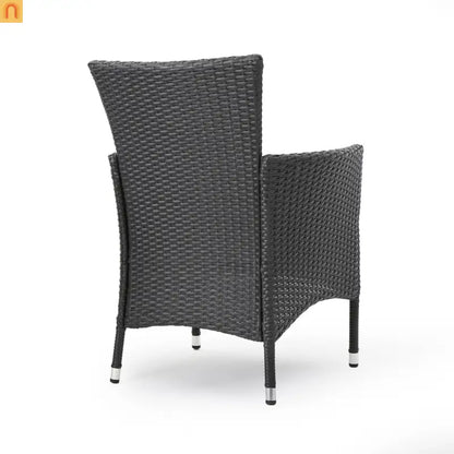Outdoor Dining Chair Set Wicker Gray Sloped Arms Set of 2 33in