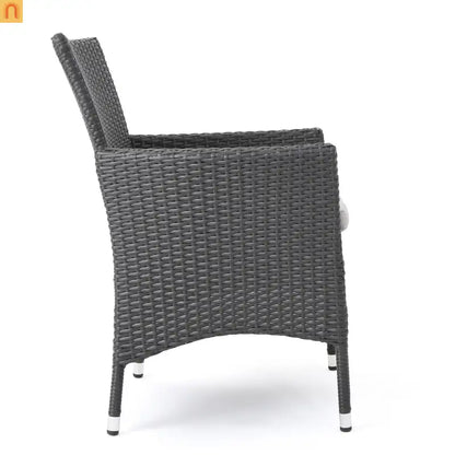 Outdoor Dining Chair Set Wicker Gray Sloped Arms Set of 2 33in