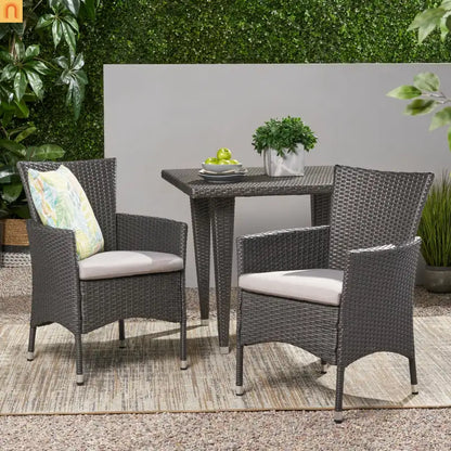 Outdoor Dining Chair Set Wicker Gray Sloped Arms Set of 2 33in