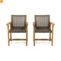 Outdoor Dining Chair Acacia Wood Rattan Brown Set of 2 400 lb
