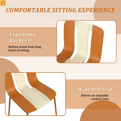Outdoor Dining Set PP Plastic Striped Beige Orange 5 Piece Folding Table