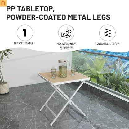 Outdoor Dining Set PP Plastic Striped Beige Orange 5 Piece Folding Table