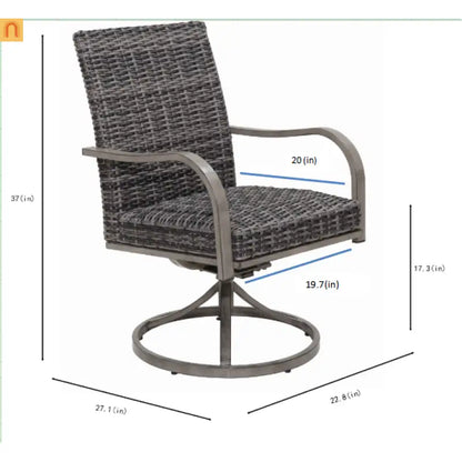 Outdoor Dining Chair Wicker Swivel Iron Frame Gray Set of 2 270 LB