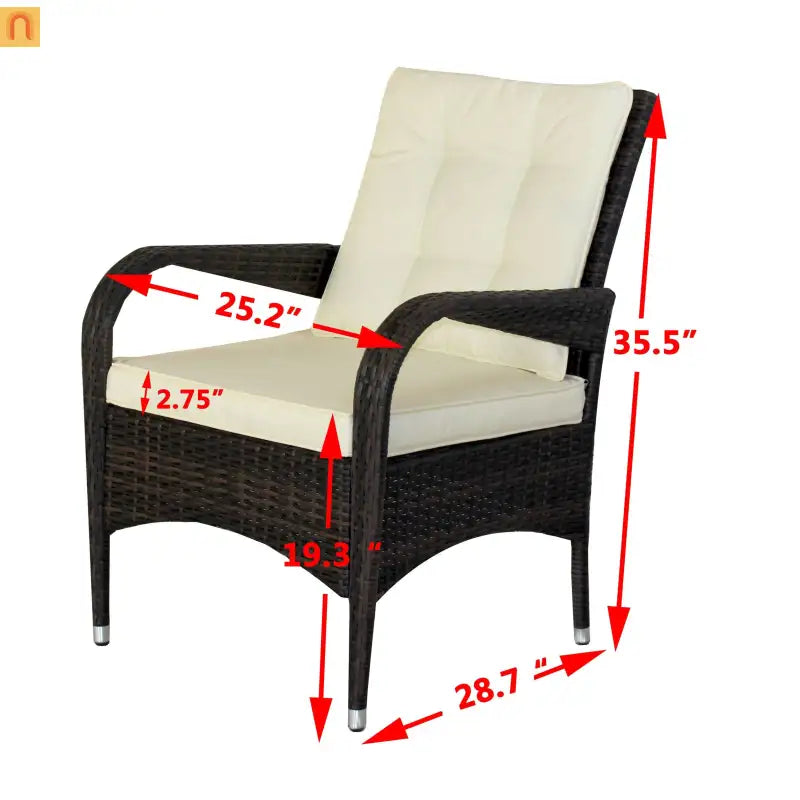 Outdoor Dining Chair PE Rattan Brown Beige Cushion 300 lb Set of 2