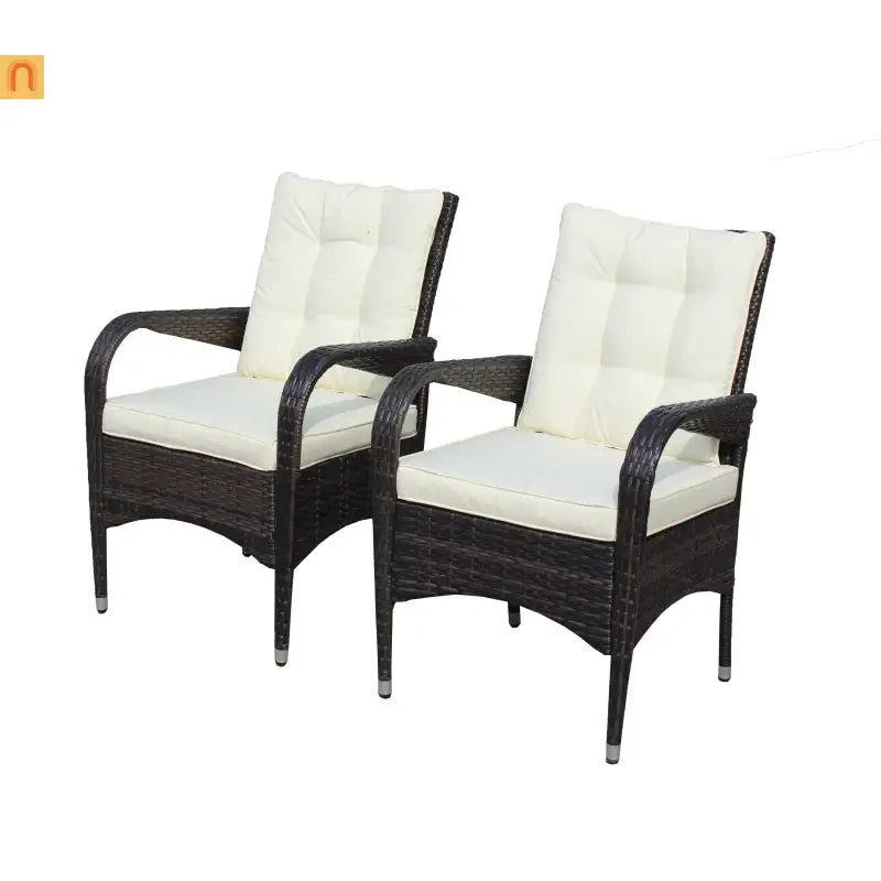 Outdoor Dining Chair PE Rattan Brown Beige Cushion 300 lb Set of 2