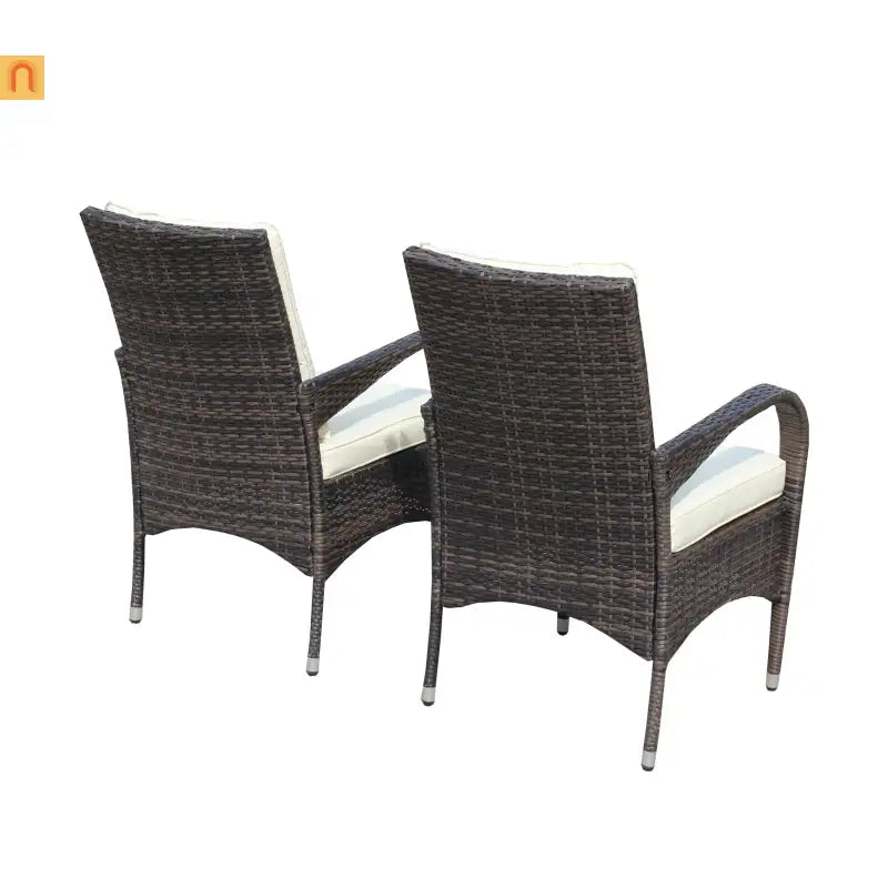 Outdoor Dining Chair PE Rattan Brown Beige Cushion 300 lb Set of 2