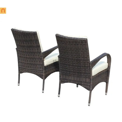 Outdoor Dining Chair PE Rattan Brown Beige Cushion 300 lb Set of 2