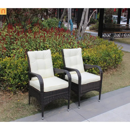 Outdoor Dining Chair PE Rattan Brown Beige Cushion 300 lb Set of 2