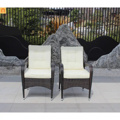 Outdoor Dining Chair PE Rattan Brown Beige Cushion 300 lb Set of 2
