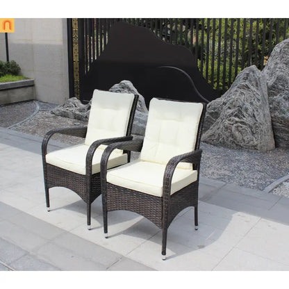 Outdoor Dining Chair PE Rattan Brown Beige Cushion 300 lb Set of 2