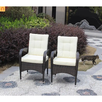 Outdoor Dining Chair PE Rattan Brown Beige Cushion 300 lb Set of 2