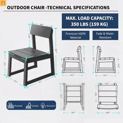 Outdoor Dining Chair HDPE Gray Weather Resistant Set of 2