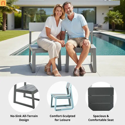 Outdoor Dining Chair HDPE Gray Weather Resistant Set of 2