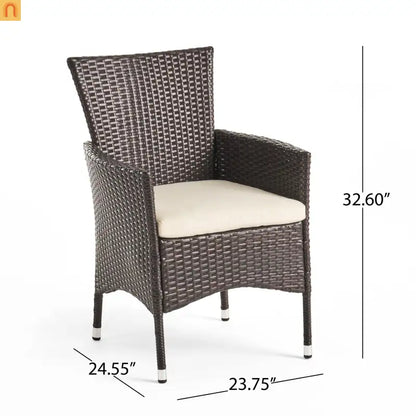 Outdoor Dining Chair PE Rattan Multibrown Modern Curved with Cushion