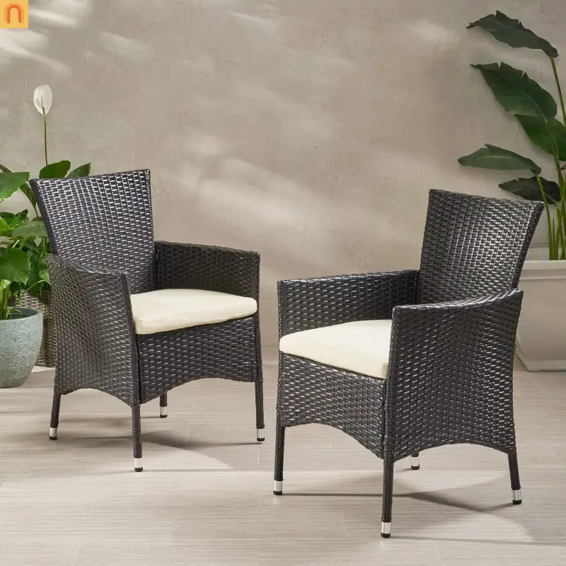 Outdoor Dining Chair PE Rattan Multibrown Modern Curved with Cushion