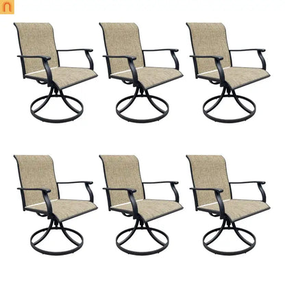 Outdoor Dining Chair Textilene Black Brown Swivel 360 Degree Set of 2
