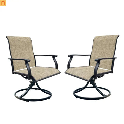 Outdoor Dining Chair Textilene Black Brown Swivel 360 Degree Set of 2