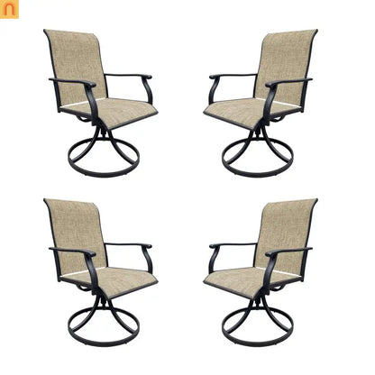Outdoor Dining Chair Textilene Black Brown Swivel 360 Degree Set of 2