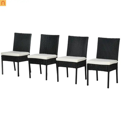 Outdoor Dining Chair PE Rattan Cream White Cushion 264 lb Set of 4