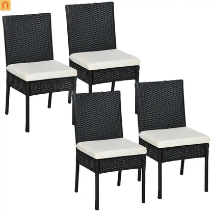 Outdoor Dining Chair PE Rattan Cream White Cushion 264 lb Set of 4