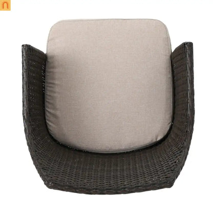 Outdoor Dining Chair PE Wicker Iron Brown Cushion Set of 2
