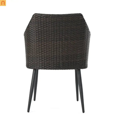 Outdoor Dining Chair PE Wicker Iron Brown Cushion Set of 2