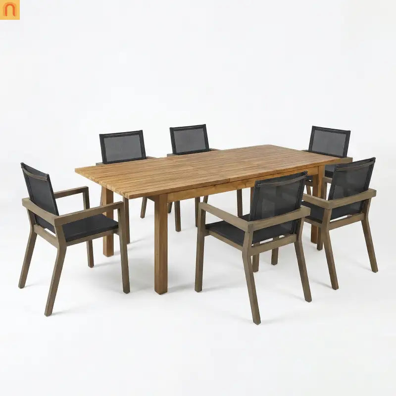 Acacia Wood Outdoor Dining Set 7 Piece Expandable Gray