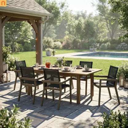 Acacia Wood Outdoor Dining Set 7 Piece Expandable Gray