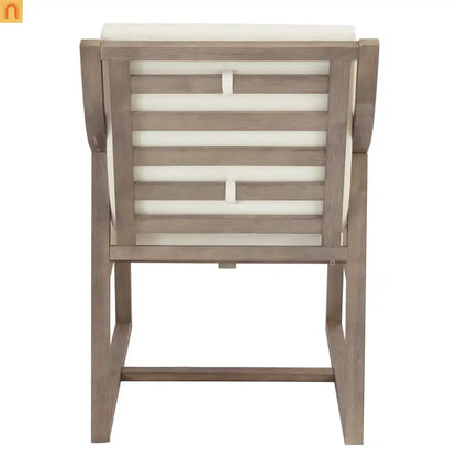 Outdoor Dining Set Acacia Wood Beige Cushion 7 Piece Slatted Seats 6