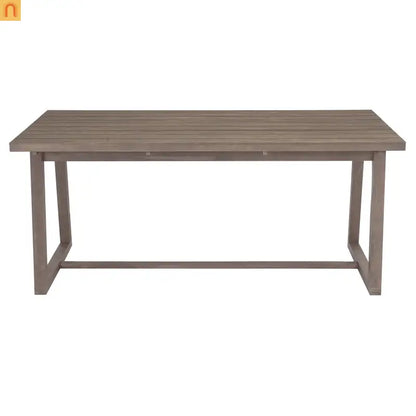 Outdoor Dining Set Acacia Wood Beige Cushion 7 Piece Slatted Seats 6