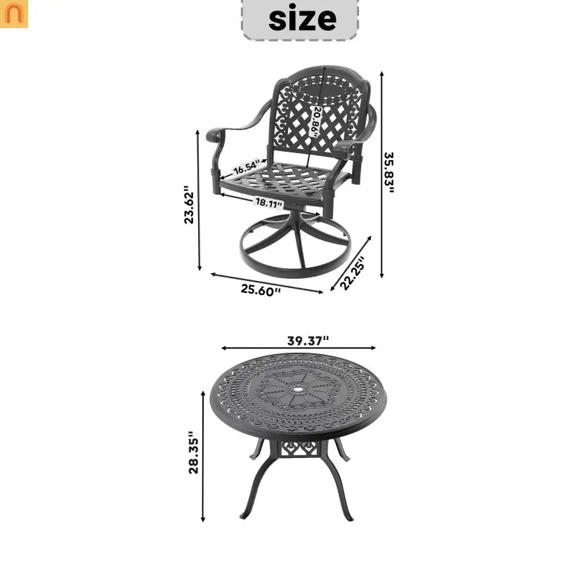 3 Piece Outdoor Dining Set 39" Cast Aluminum Table