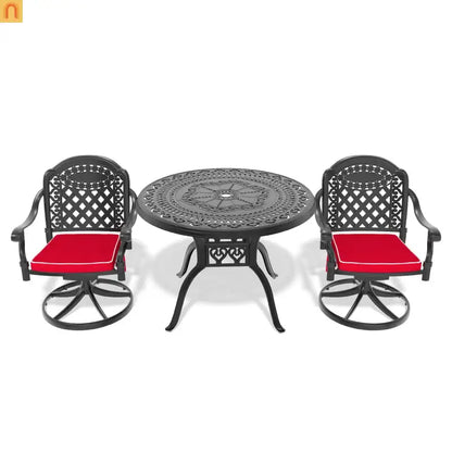 3 Piece Outdoor Dining Set 39" Cast Aluminum Table