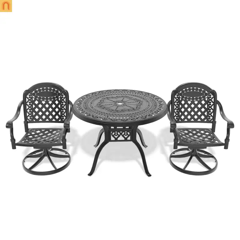 3 Piece Outdoor Dining Set 39" Cast Aluminum Table