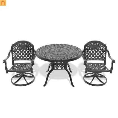 3 Piece Outdoor Dining Set 39" Cast Aluminum Table