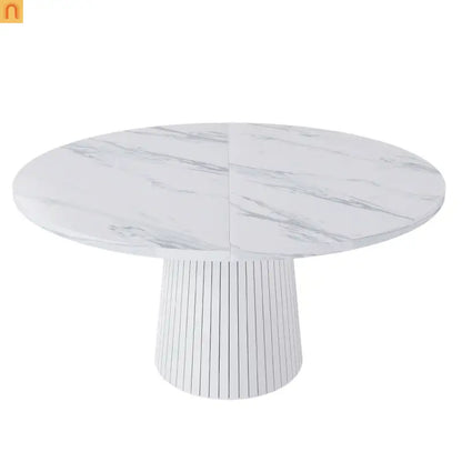 Dining Table Round Marble Veneer White Farmhouse 47in Seats 4