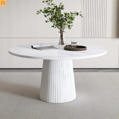 Dining Table Round Marble Veneer White Farmhouse 47in Seats 4
