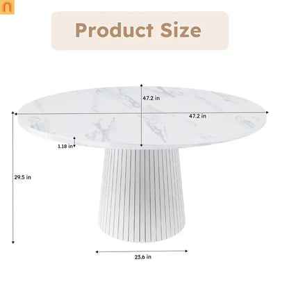Dining Table Round Marble Veneer White Farmhouse 47in Seats 4