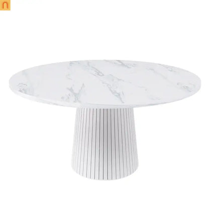 Dining Table Round Marble Veneer White Farmhouse 47in Seats 4