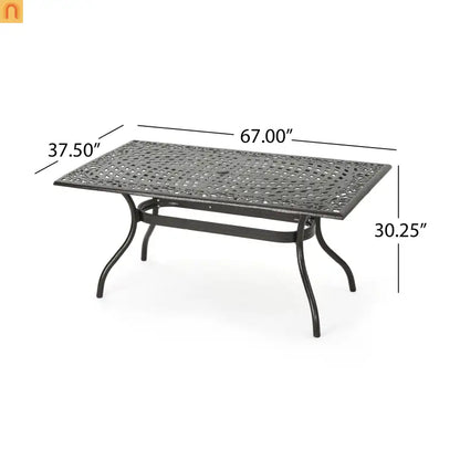 Outdoor Dining Table Cast Aluminum Bronze Floral Lattice 67in