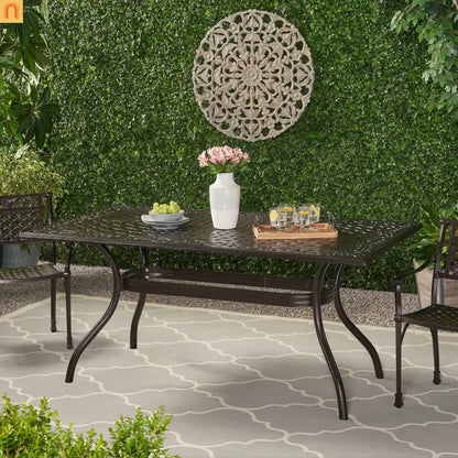 Outdoor Dining Table Cast Aluminum Bronze Floral Lattice 67in