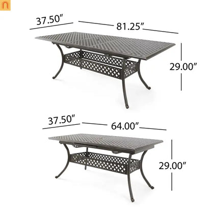 64" Outdoor Dining Table Acacia Wood Iron Frame Black