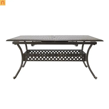 64" Outdoor Dining Table Acacia Wood Iron Frame Black