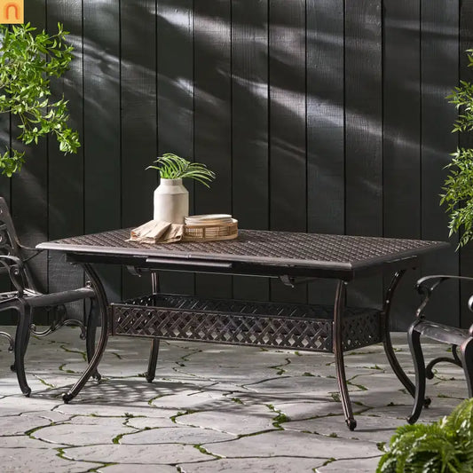 64" Outdoor Dining Table Acacia Wood Iron Frame Black