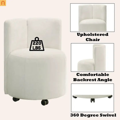 Dining Set Rectangular White 8-Piece 6 Wheeled Chairs Server